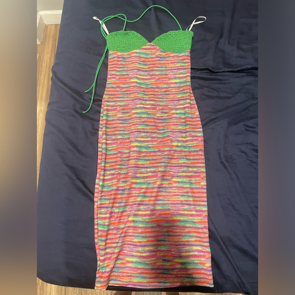 Halter midi dress multi-color green